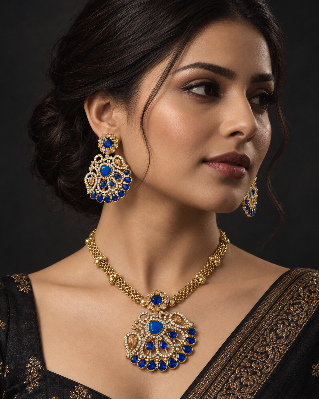 Royal Peacock Filigree Gold-Plated Necklace Set