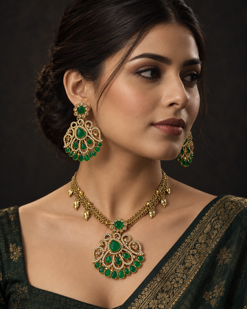 Royal Peacock Filigree Gold-Plated Necklace Set