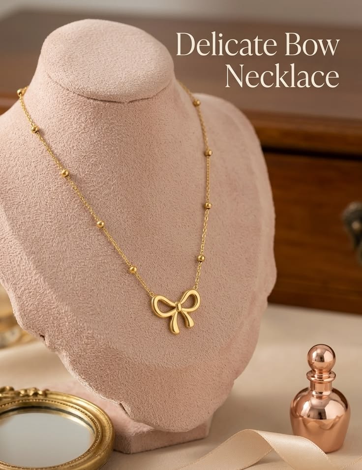 Minimalist Gold Bowknot & Bead Chain Necklace