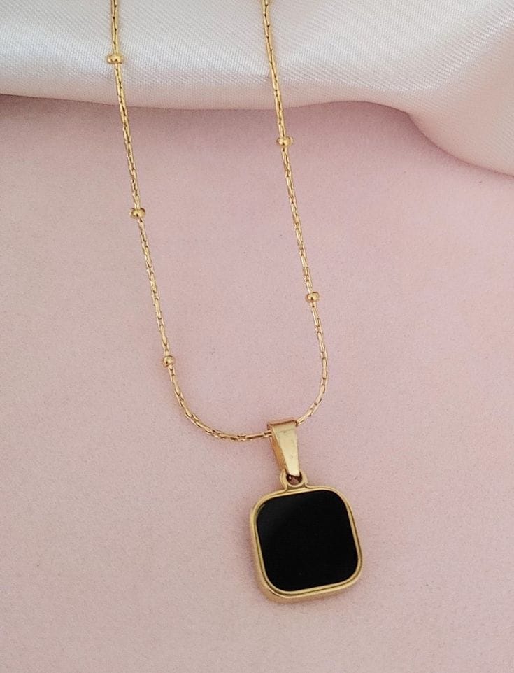 Elegant Black Onyx Square Pendant Necklace