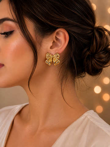 Golden Bow Stud Earrings
