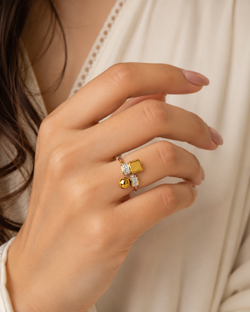 Royal Gold Crystal Open Cuff Ring