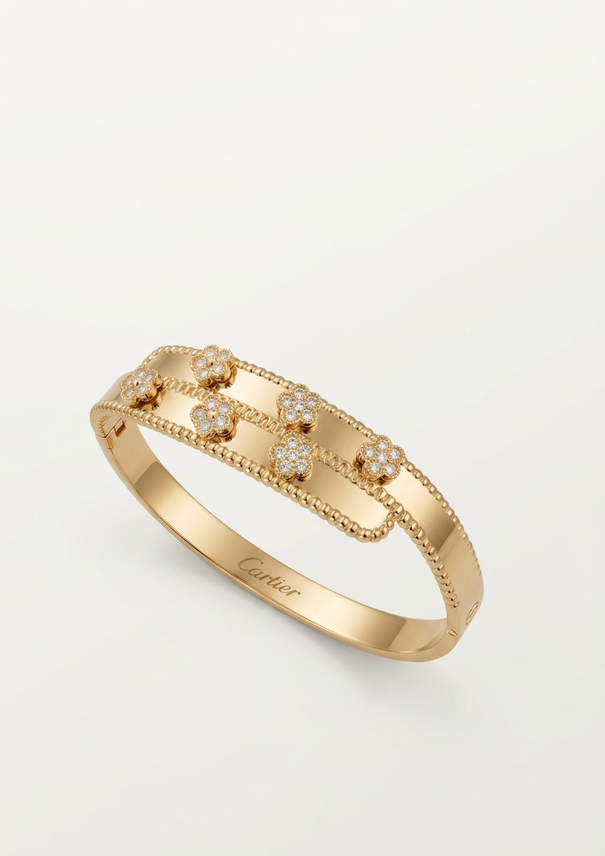 Ethnic Jewels Premium Flora Clover Gold Cuff Bangle