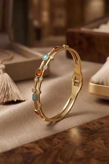 The Royal Heritage Multi-Gemstone Gold Cuff Bracelet
