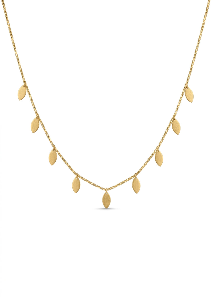 Minimalist Gold Leaf Drop Chain Necklace