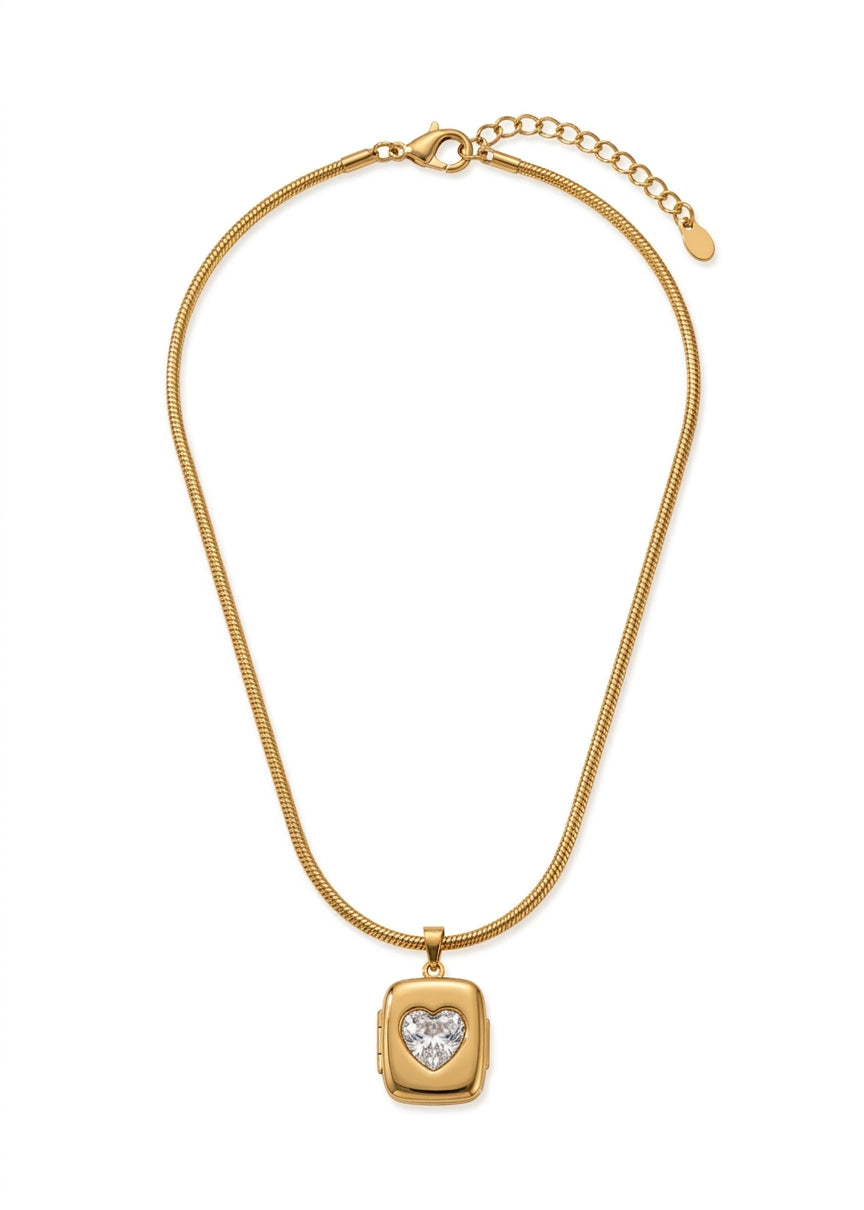 Gold Heart Solitaire Pendant Chain
