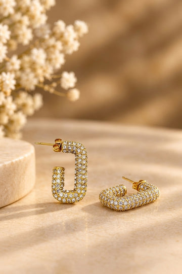 Minimalist Gold & Zircon Geometric Huggie Earrings