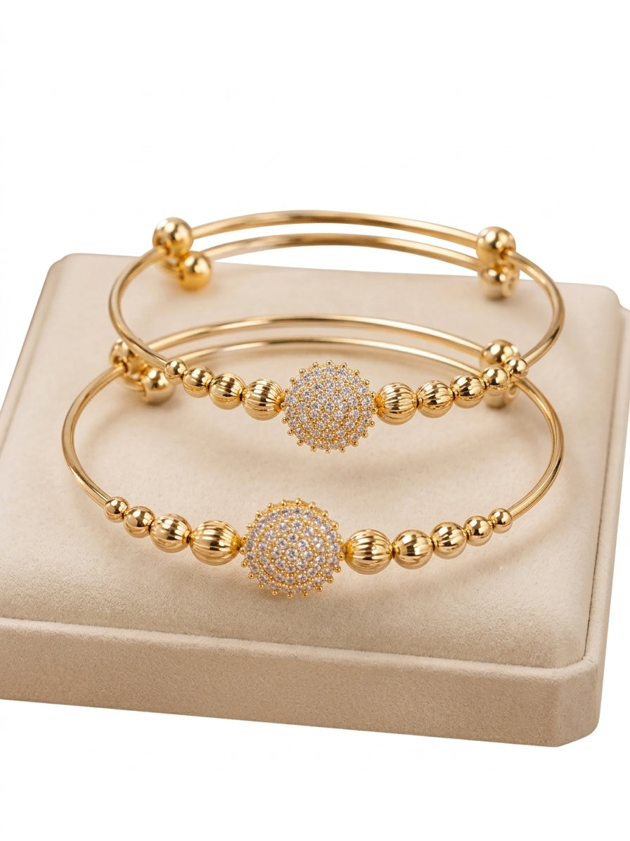 Royal Gold Pave Beaded Bangle Set