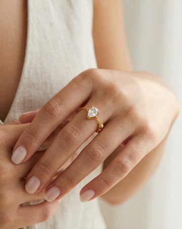 Adjustable Pear-Cut Crystal Chain Ring