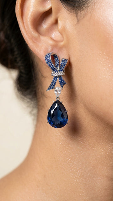 Elegant Bow-Style Teardrop Crystal Earrings – Luxury Paved Drop Earrings