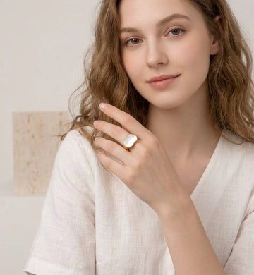 Baroque Pearl Gold Dome Ring: Minimalist Chunky Cocktail Ring