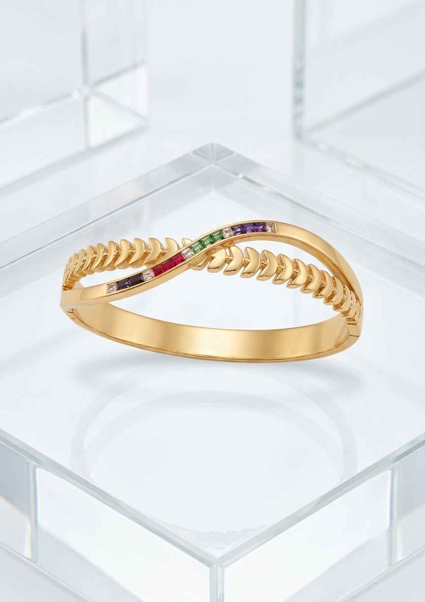Ethnic Jewels Premium Rainbow Crystal Gold Cuff