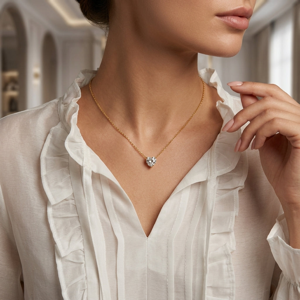Delicate Gold Chain Heart Zircon Pendan