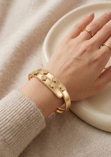 Ethnic Jewels Premium Flora Clover Gold Cuff Bangle