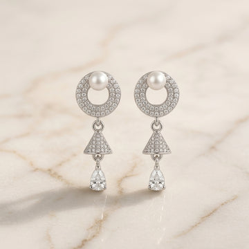 Pearl & Teardrop Dangle Earrings (Silver / Rose Gold)