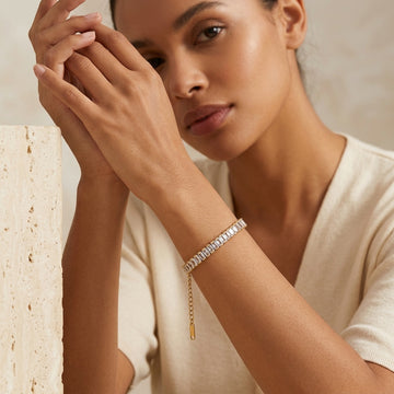 Baguette Cut Cubic Zirconia Gold Tennis Bracelet