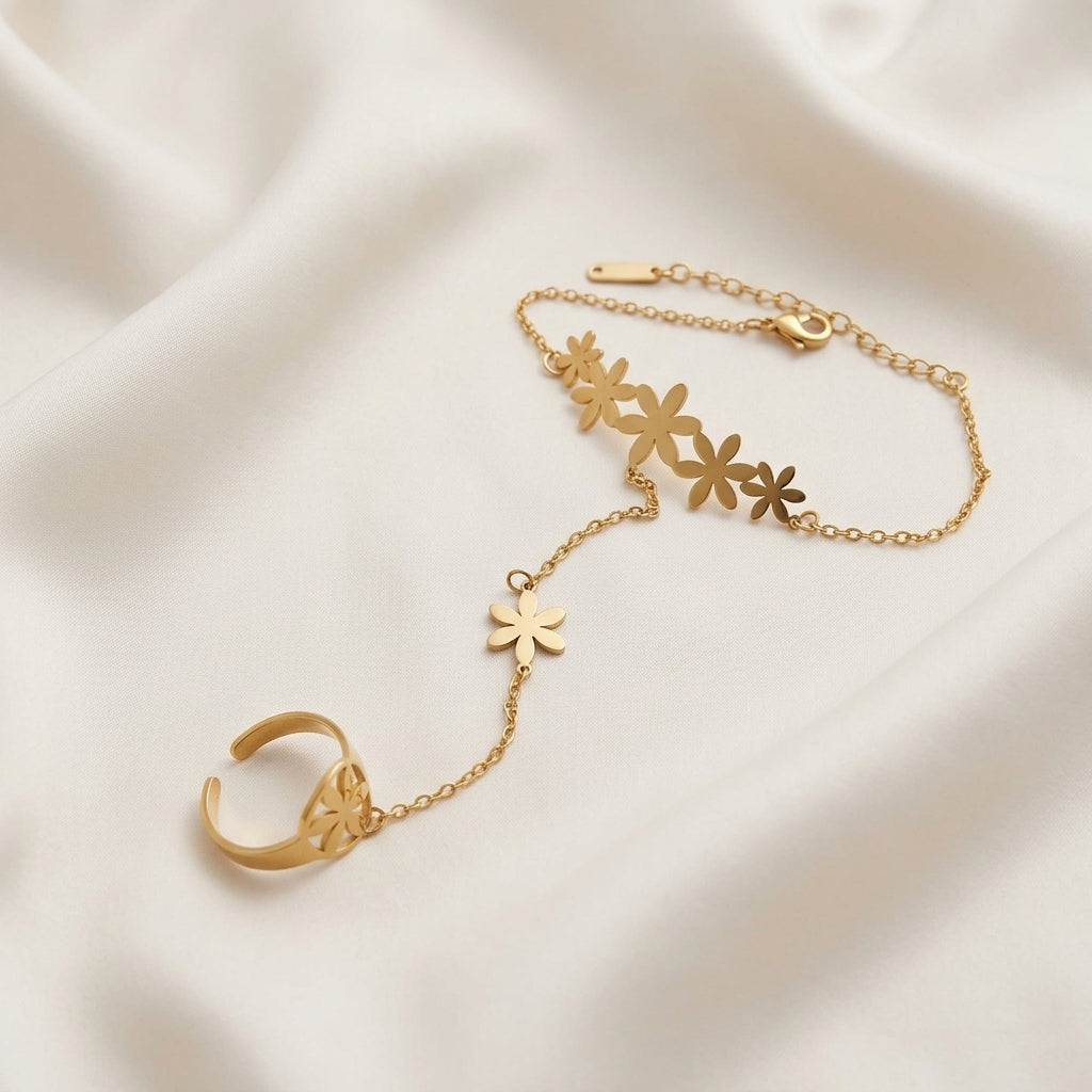 Ethnic Jewels Floral Gold Hathphool Bracelet