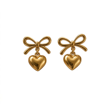 Minimalist Gold Bow & Puffy Heart Earrings