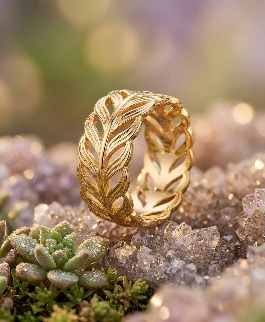 Luxury Gold Leaf Filigree Statement Band Ring