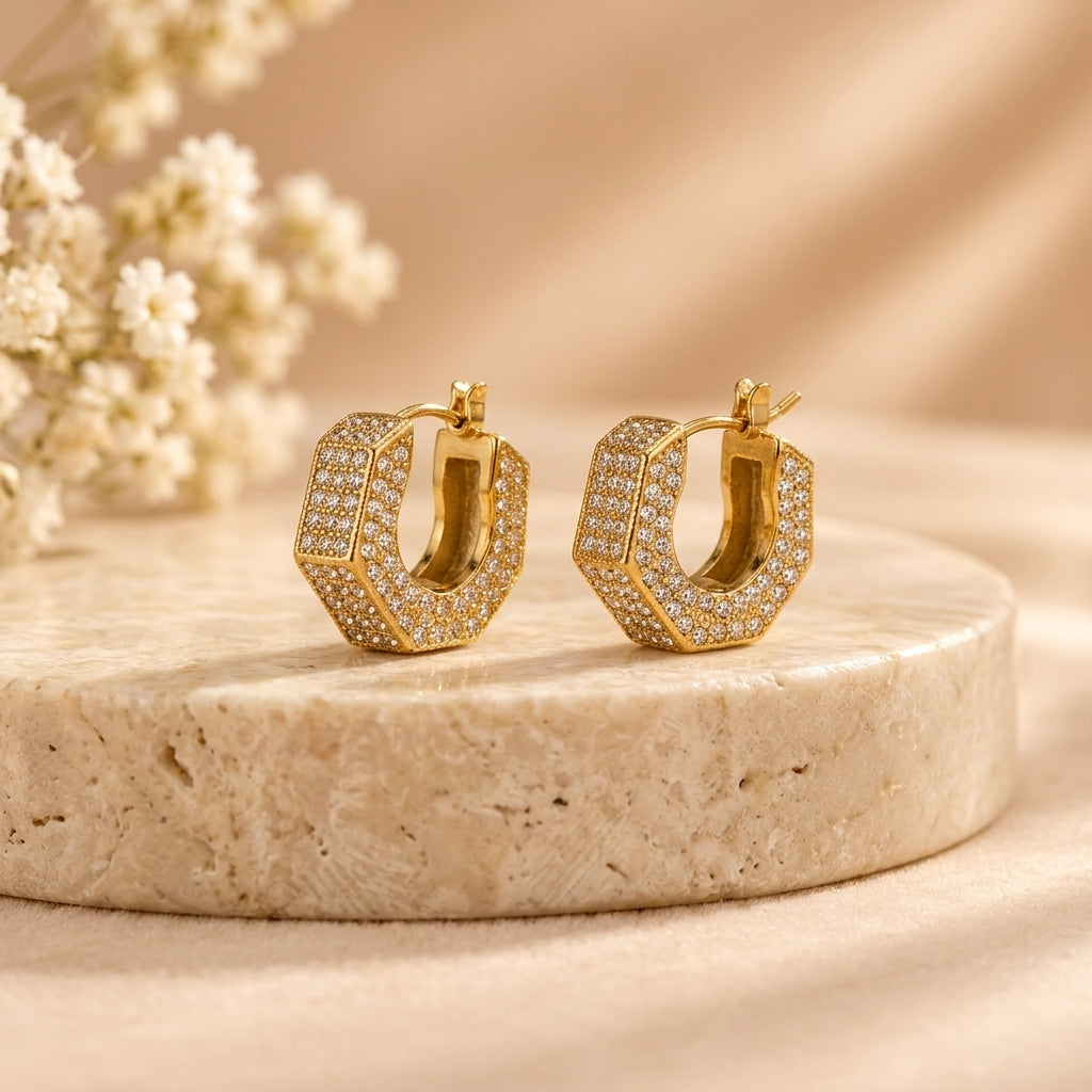 Royal Hexagon Crystal Hoop Earrings