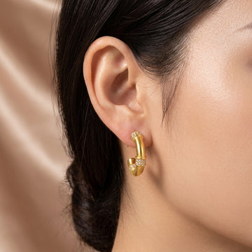 Imperial Bamboo Pave Gold Hoop Earrings