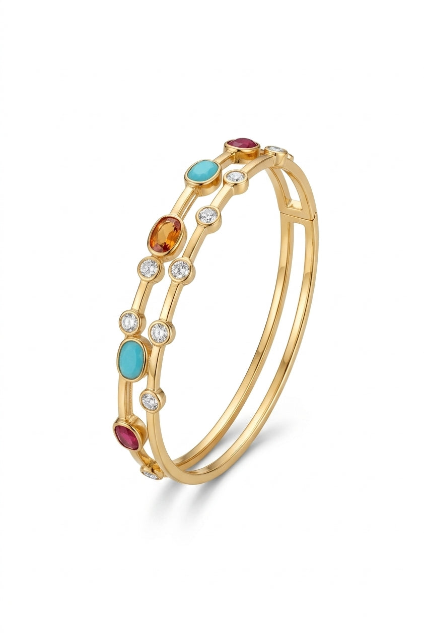 The Royal Heritage Multi-Gemstone Gold Cuff Bracelet