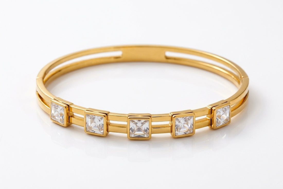 Ethnic Jewels Premium Square Crystal Gold Cuff Bangle