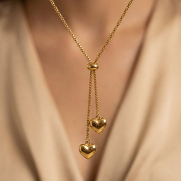 Imperial Double Heart Lariat Gold Necklace