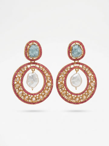 Statement Druzy & Pearl Circular Drop Earrings