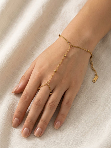 Gold Beaded Satellite Hand Chain Bracelet