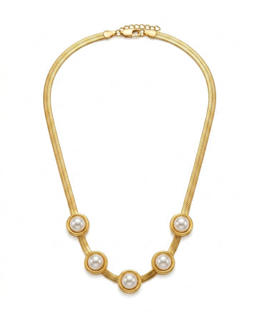 Vintage Pearl & Gold Snake Chain Collar Necklace