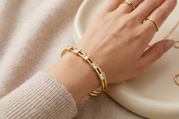 Ethnic Jewels Premium Square Crystal Gold Cuff Bangle
