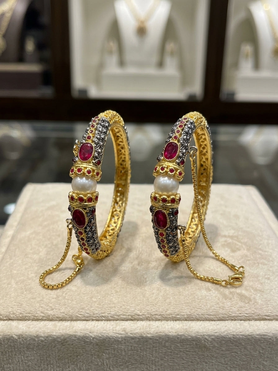 Royal Ruby 2PC Zircon Bangles Openable