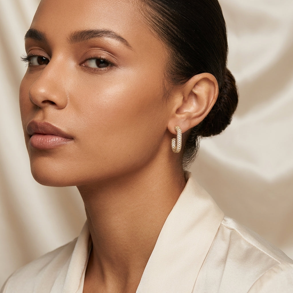 Minimalist Gold & Zircon Geometric Huggie Earrings