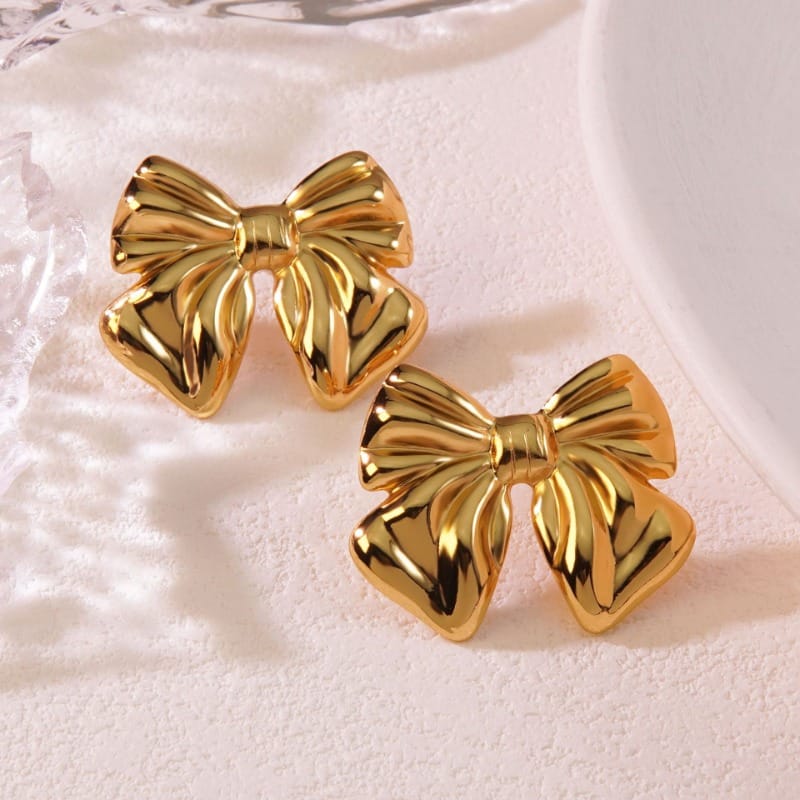 Imperial Folded Ribbon Gold Stud Earrings