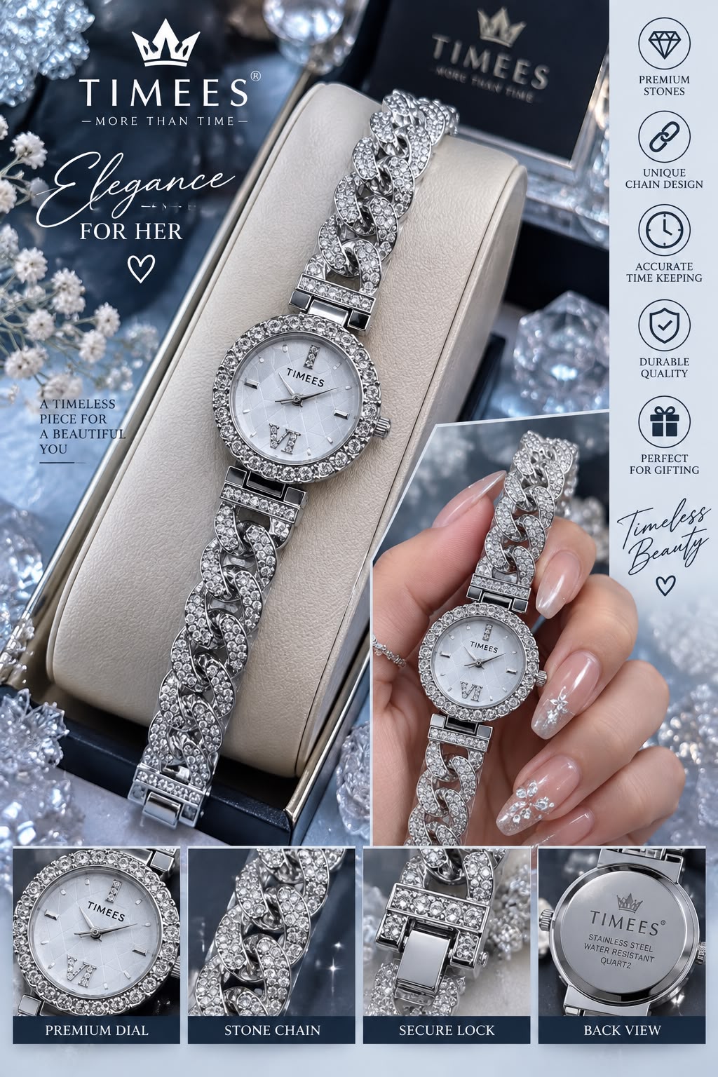 Luxe Crystal Cuban Link Watch – Available in Rose Gold, Gold & Silver