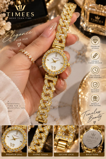 Luxe Crystal Cuban Link Watch – Available in Rose Gold, Gold & Silver