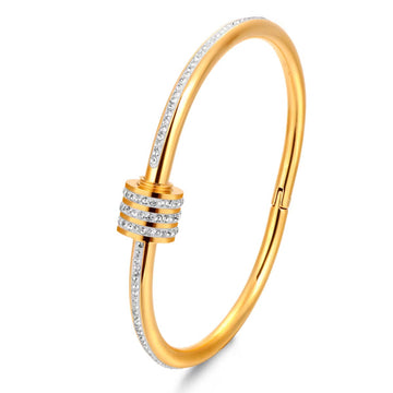 Sovereign Gold & Sparkling Crystal Barrel Cuff Bracelet