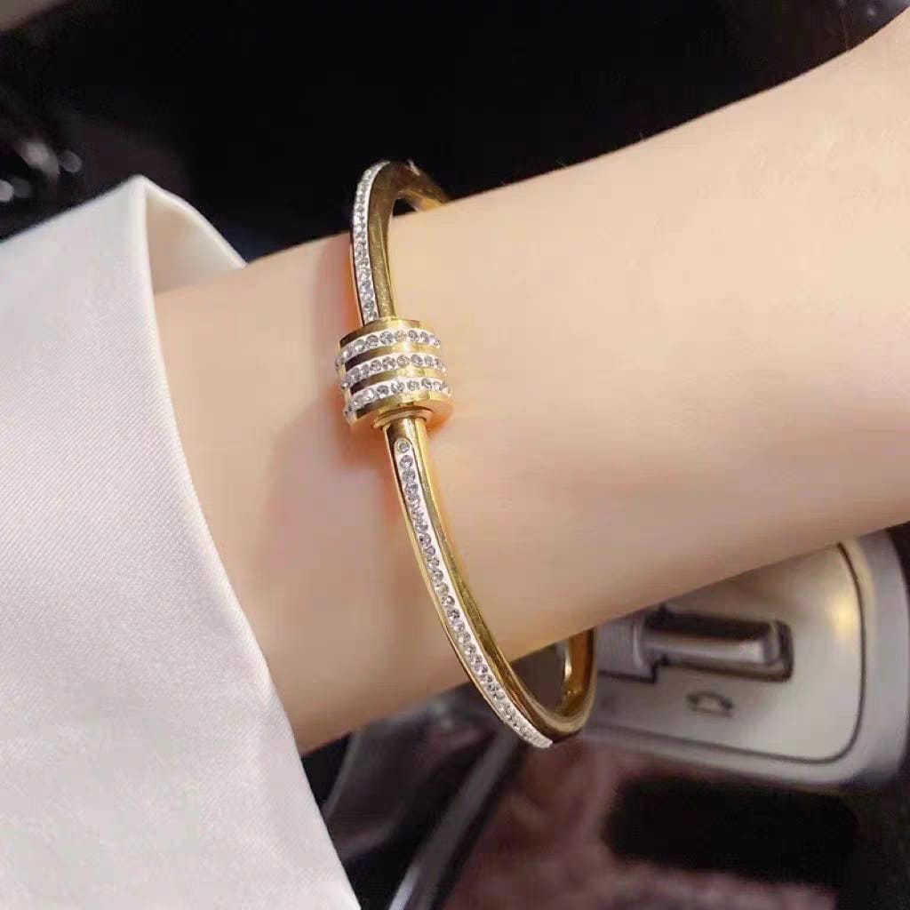 Sovereign Gold & Sparkling Crystal Barrel Cuff Bracelet