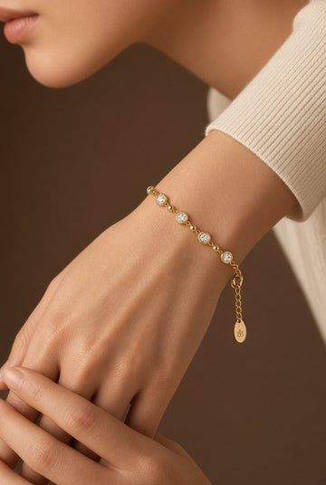 Premium Gold Plated Solitaire Crystal Charm Bracelet