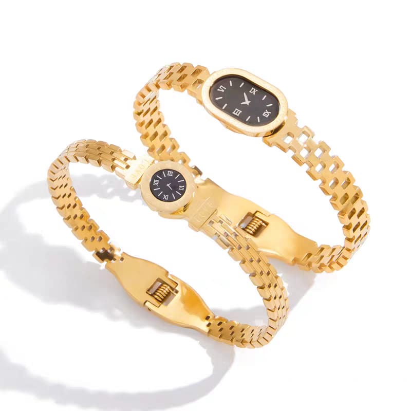 Vintage Roman Numeral Mini Watch-Face Bracelet Set