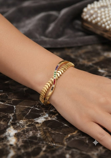 Ethnic Jewels Premium Rainbow Crystal Gold Cuff