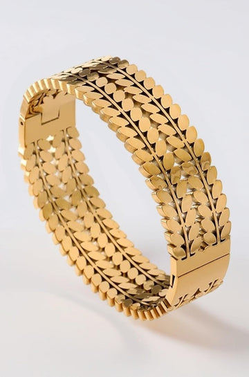 Elegant Leaf Motif Gold Cuff Bracelet