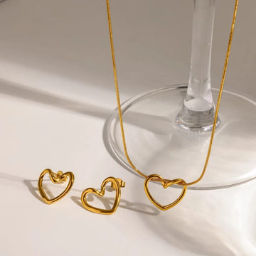 Elegant Heart Gold Necklace & Earrings Set
