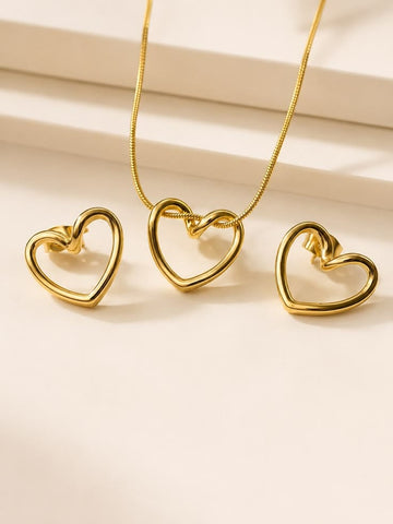 Elegant Heart Gold Necklace & Earing Sets