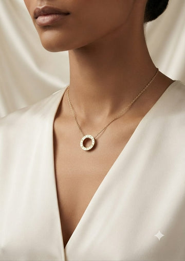 Engraved Circle Ring Pendant Necklace