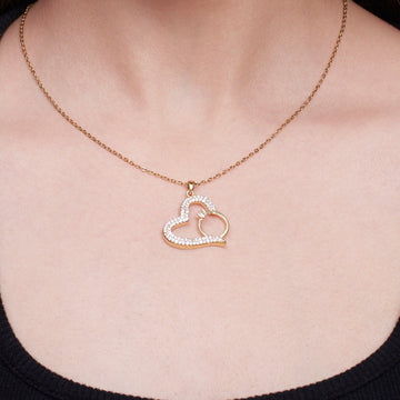 Sparkling Zircon Pave Heart & Ring Pendant Necklace