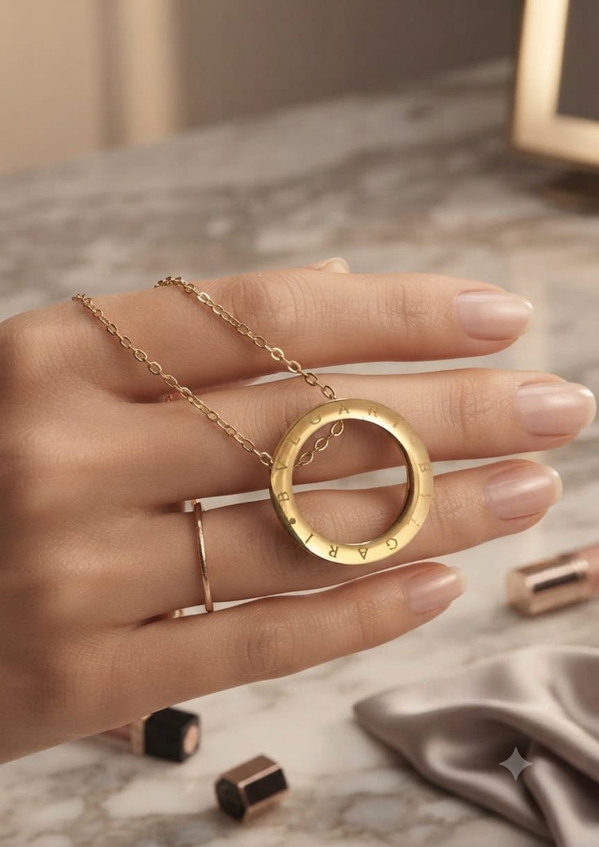 Engraved Circle Ring Pendant Necklace