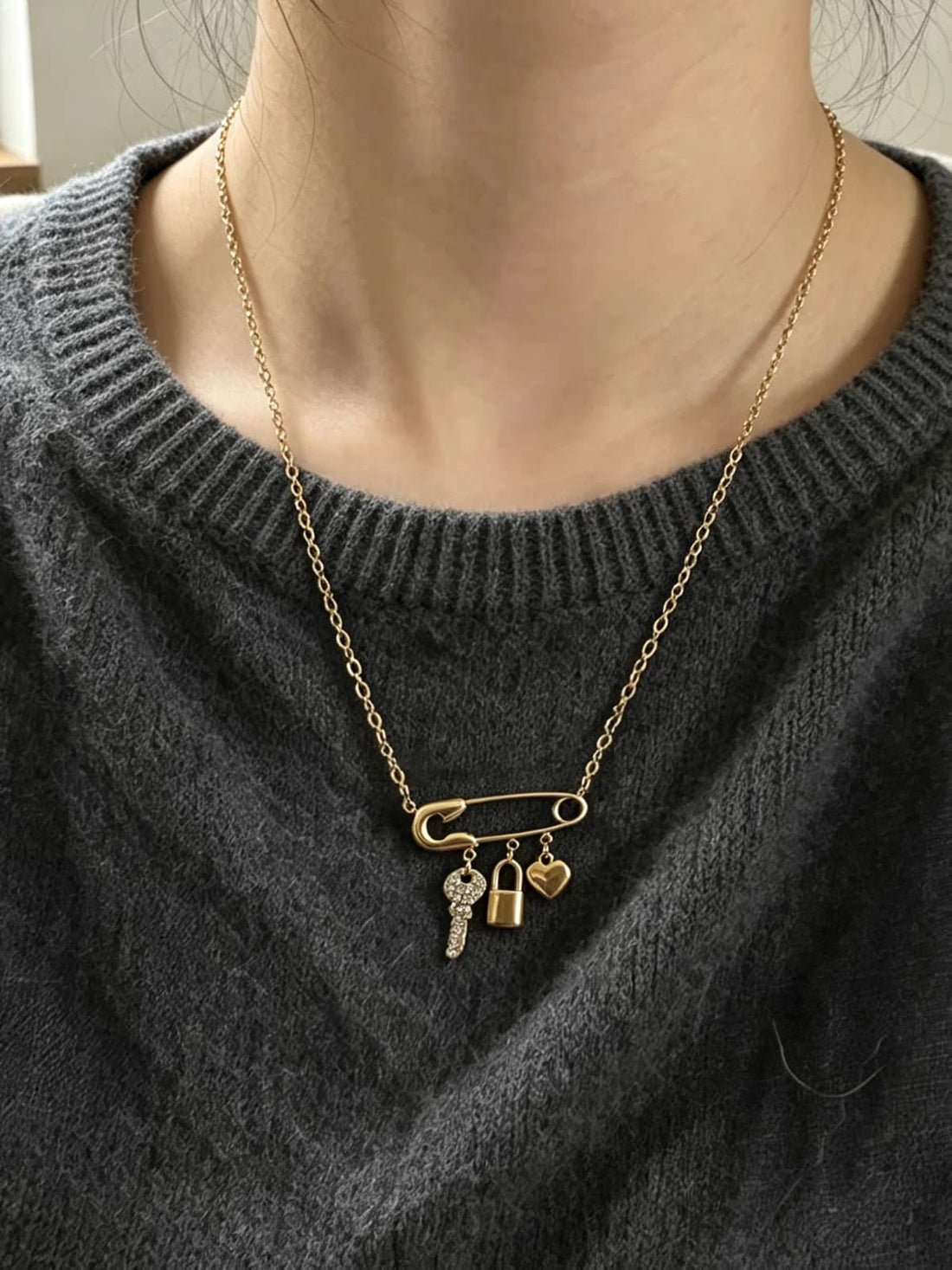 Elegant Minimalist Gold Geometric Pendant Necklace | Delicate Abstract Design Chain