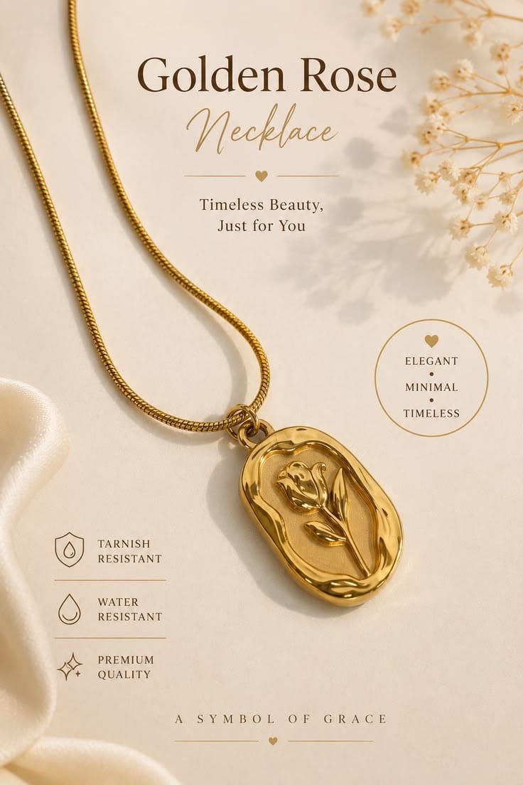 Golden Rose Oval Medallion Pendant Necklace